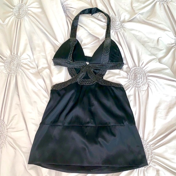 bebe Dresses & Skirts - Bebe Black Beaded Silk Halter dress